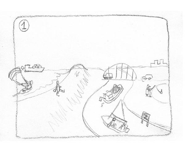 potloodschets voor storyboard.
